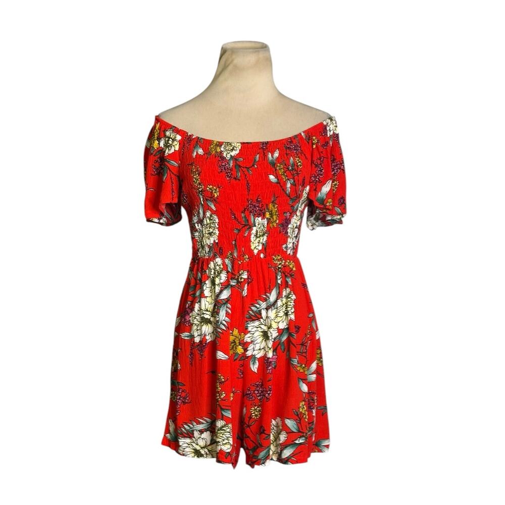 Lily Rose red yellow vibrant floral off the shoulder romper size Small